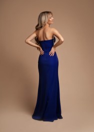 Koningsblauwe strapless avondjurk