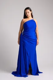 Asymmetrische halslijn avondjurk