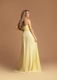 Gele geplooide avondjurk