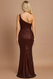 Asymmetrische hals avondjurk