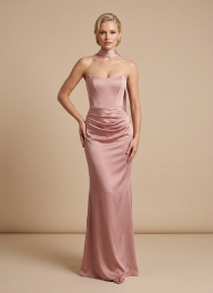 Strapless satijn avondjurk