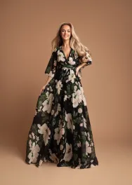 Zwarte bloemenprint galajurk