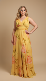 Gele broemenprint galajurk