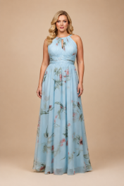 Hemelblauw bloemenprint jurk
